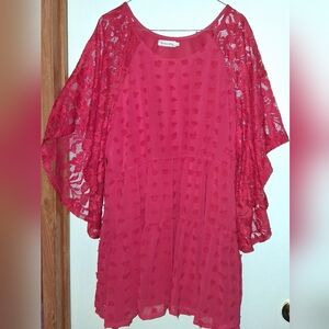 Red Sheer Lace Blouse